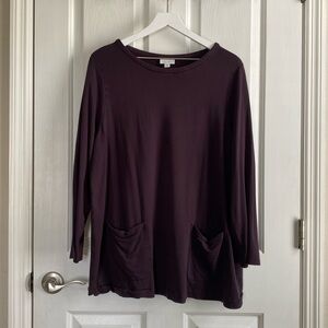J Jill “Pure Jill” Womens Eggplant Long Sleeve Knit Tunic w/ Pockets Size XLP